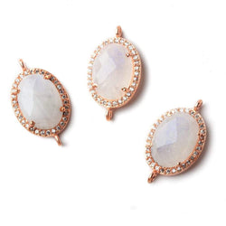 17x13mm Rose Gold CZ Bezel Rainbow Moonstone Oval Connector 1 piece (ONLINE ORDER ONLY)