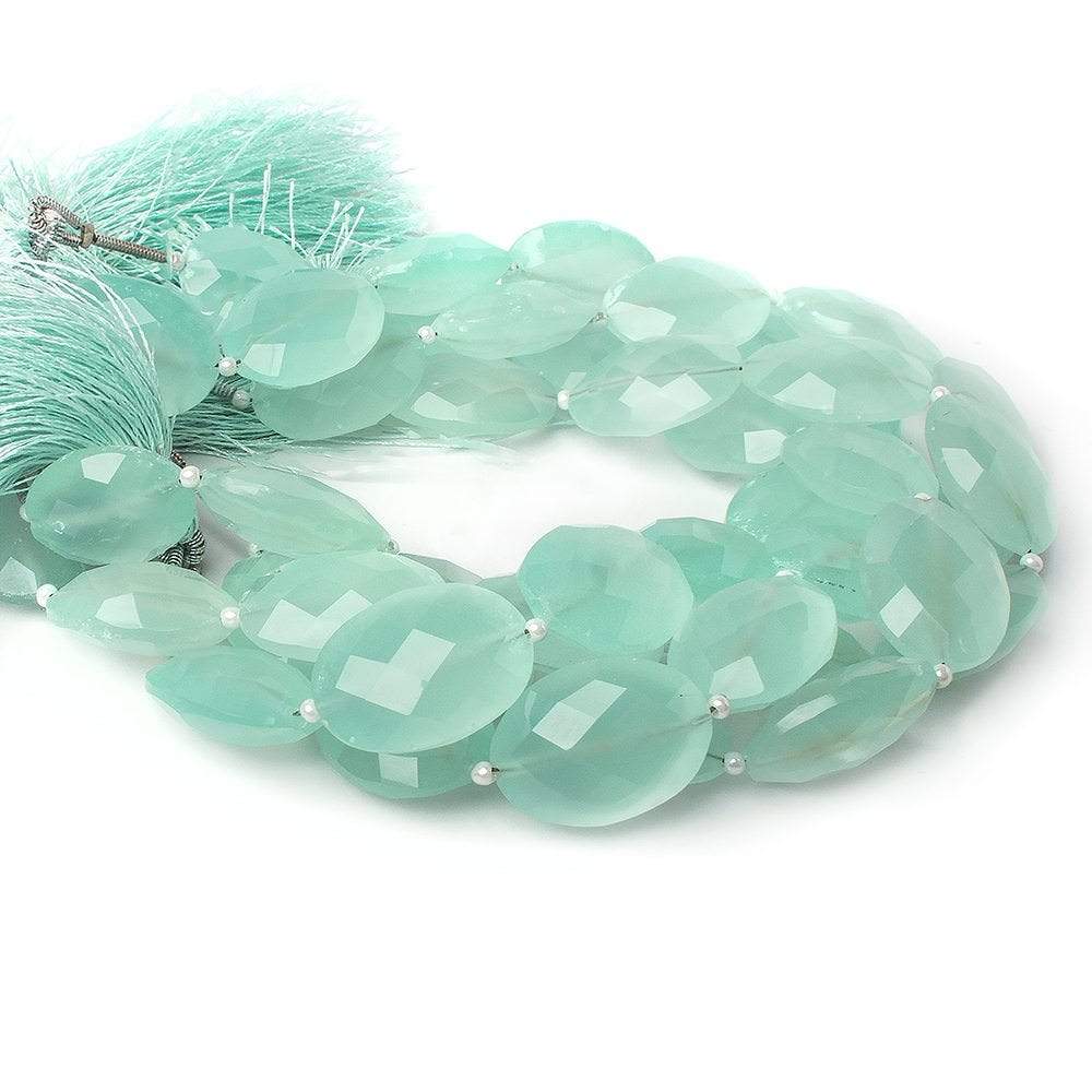 17x13mm SeaGreen Chalcedony straight drilled faceted oval beads 8 inch 11 pieces A (ONLINE ORDER ONLY)