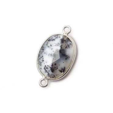17x13mm Silver .925 Bezel Dendritic Opal Faceted Oval Connector 1 piece (ONLINE ORDER ONLY)