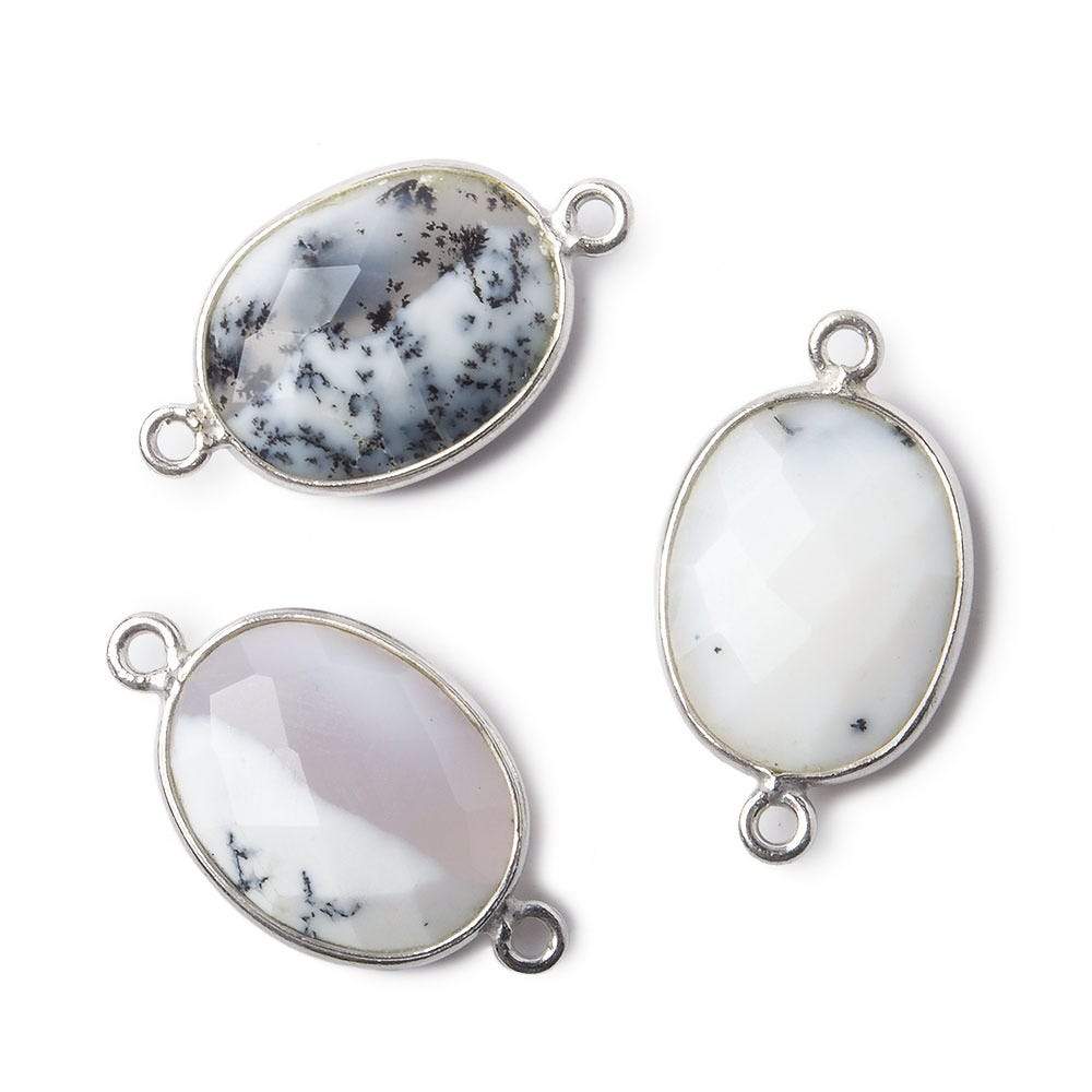 17x13mm Silver .925 Bezel Dendritic Opal Faceted Oval Connector 1 piece (ONLINE ORDER ONLY)