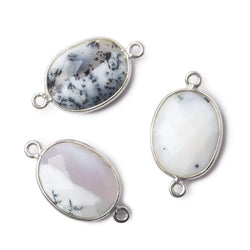 17x13mm Silver .925 Bezel Dendritic Opal Faceted Oval Connector 1 piece (ONLINE ORDER ONLY)