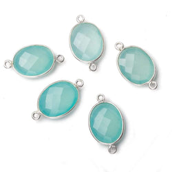 17x13mm Silver .925 Bezel Sea Chalcedony Faceted Oval Connector 1 piece (ONLINE ORDER ONLY)