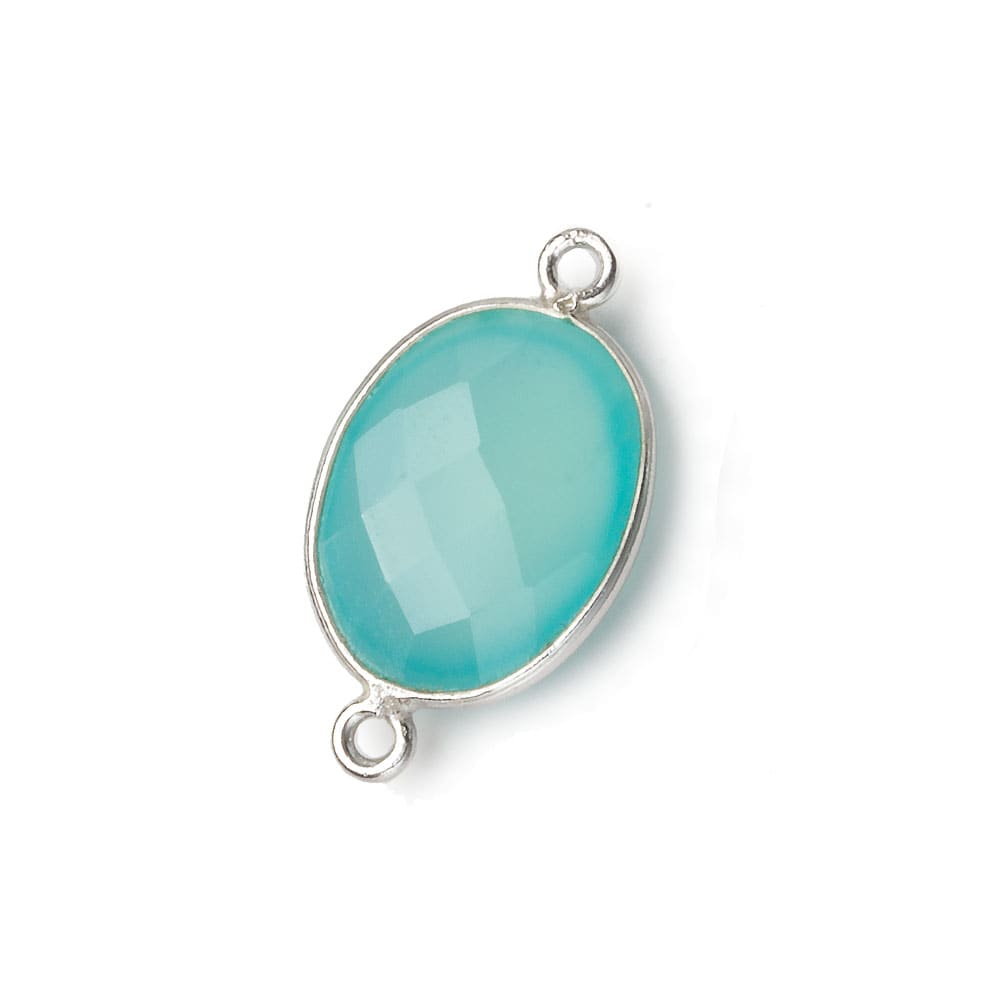 17x13mm Silver .925 Bezel Sea Chalcedony Faceted Oval Connector 1 piece (ONLINE ORDER ONLY)