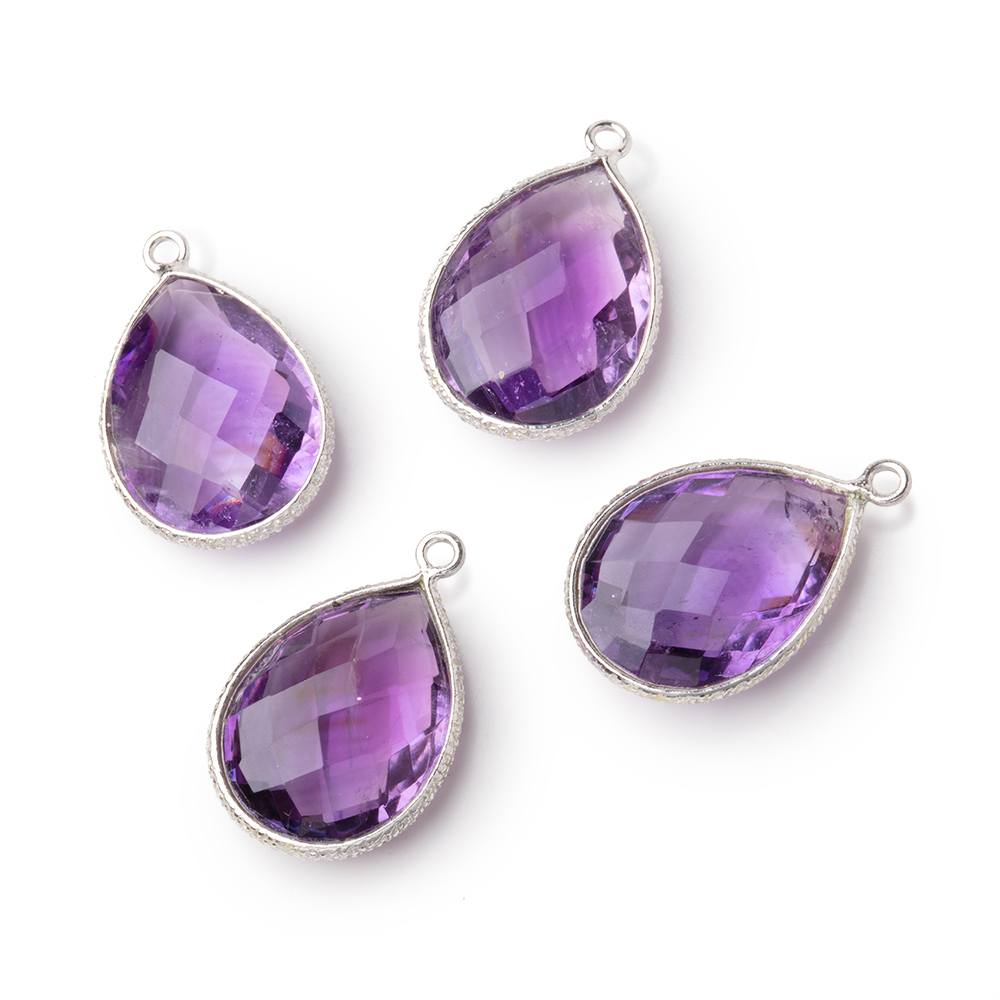 17x13mm Sterling Silver Textured Bezel Amethyst Faceted Pear 1 Pendant (ONLINE ORDER ONLY)
