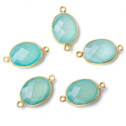 17x13mm Vermeil Bezel Sea Chalcedony Faceted Oval Connector 1 piece (ONLINE ORDER ONLY)