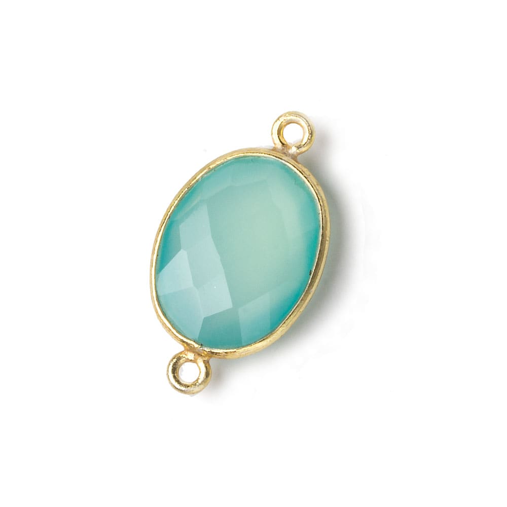 17x13mm Vermeil Bezel Sea Chalcedony Faceted Oval Connector 1 piece (ONLINE ORDER ONLY)
