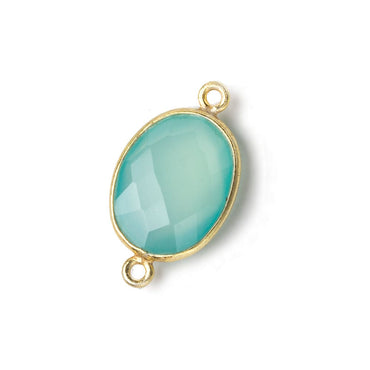 17x13mm Vermeil Bezel Sea Chalcedony Faceted Oval Connector 1 piece (ONLINE ORDER ONLY)