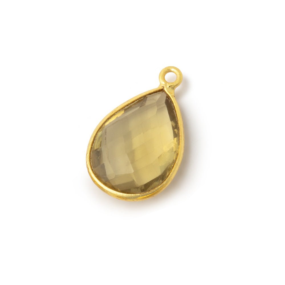 17x13mm Vermeil Bezel Whiskey Quartz Faceted Pear Pendant 1 piece (ONLINE ORDER ONLY)