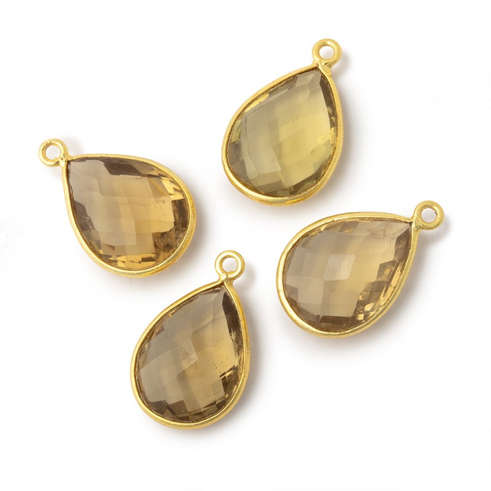 17x13mm Vermeil Bezel Whiskey Quartz Faceted Pear Pendant 1 piece (ONLINE ORDER ONLY)