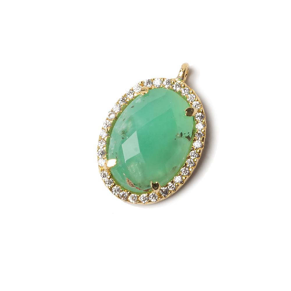 17x13mm Vermeil Bezeled CZ & Chrysoprase Oval Pendant 1 pc (ONLINE ORDER ONLY)