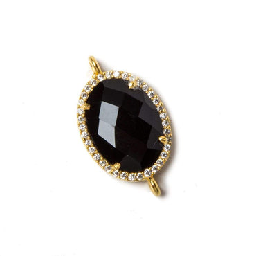 17x13mm Vermeil Bezeled White CZ & Black Chalcedony Faceted Oval Connector 1 pc (ONLINE ORDER ONLY)