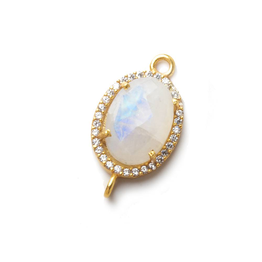 17x13mm Vermeil CZ Bezel Rainbow Moonstone Oval Connector 1 piece (ONLINE ORDER ONLY)