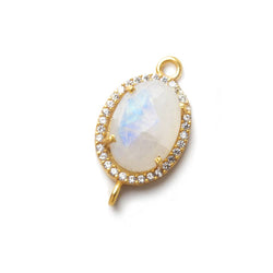 17x13mm Vermeil CZ Bezel Rainbow Moonstone Oval Connector 1 piece (ONLINE ORDER ONLY)