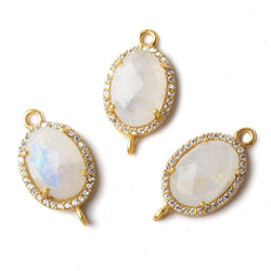 17x13mm Vermeil CZ Bezel Rainbow Moonstone Oval Connector 1 piece (ONLINE ORDER ONLY)