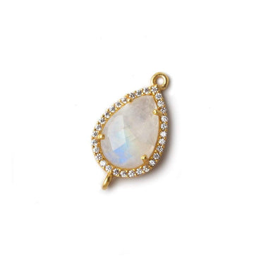 17x13mm Vermeil CZ Bezel Rainbow Moonstone Pear Connector 1 piece (ONLINE ORDER ONLY)