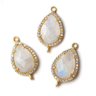 17x13mm Vermeil CZ Bezel Rainbow Moonstone Pear Connector 1 piece (ONLINE ORDER ONLY)
