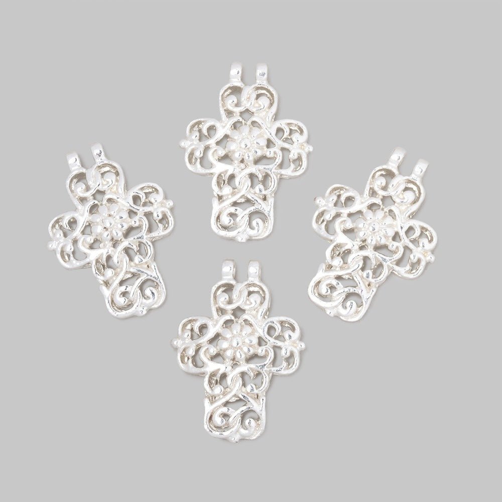 17x14.5mm Filigree Cross Two Ring Pendant Charm Set of 4 pieces (ONLINE ORDER ONLY)