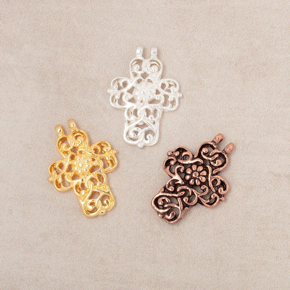 17x14.5mm Filigree Cross Two Ring Pendant Charm Set of 4 pieces (ONLINE ORDER ONLY)