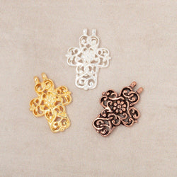 17x14.5mm Filigree Cross Two Ring Pendant Charm Set of 4 pieces (ONLINE ORDER ONLY)