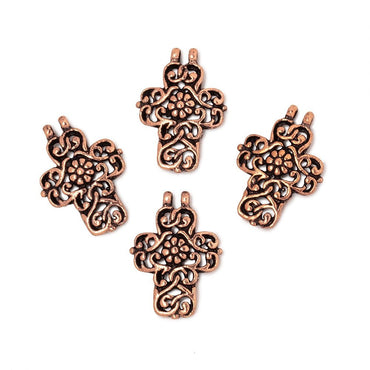 17x14.5mm Filigree Cross Two Ring Pendant Charm Set of 4 pieces (ONLINE ORDER ONLY)