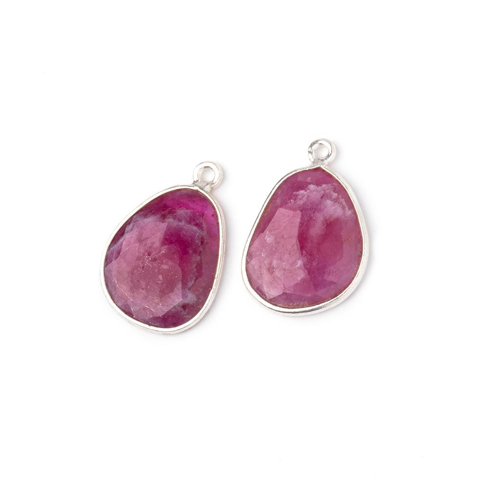 17x14mm .925 Silver Bezel Ruby Faceted Freeform Set of 2 Pendants (ONLINE ORDER ONLY)
