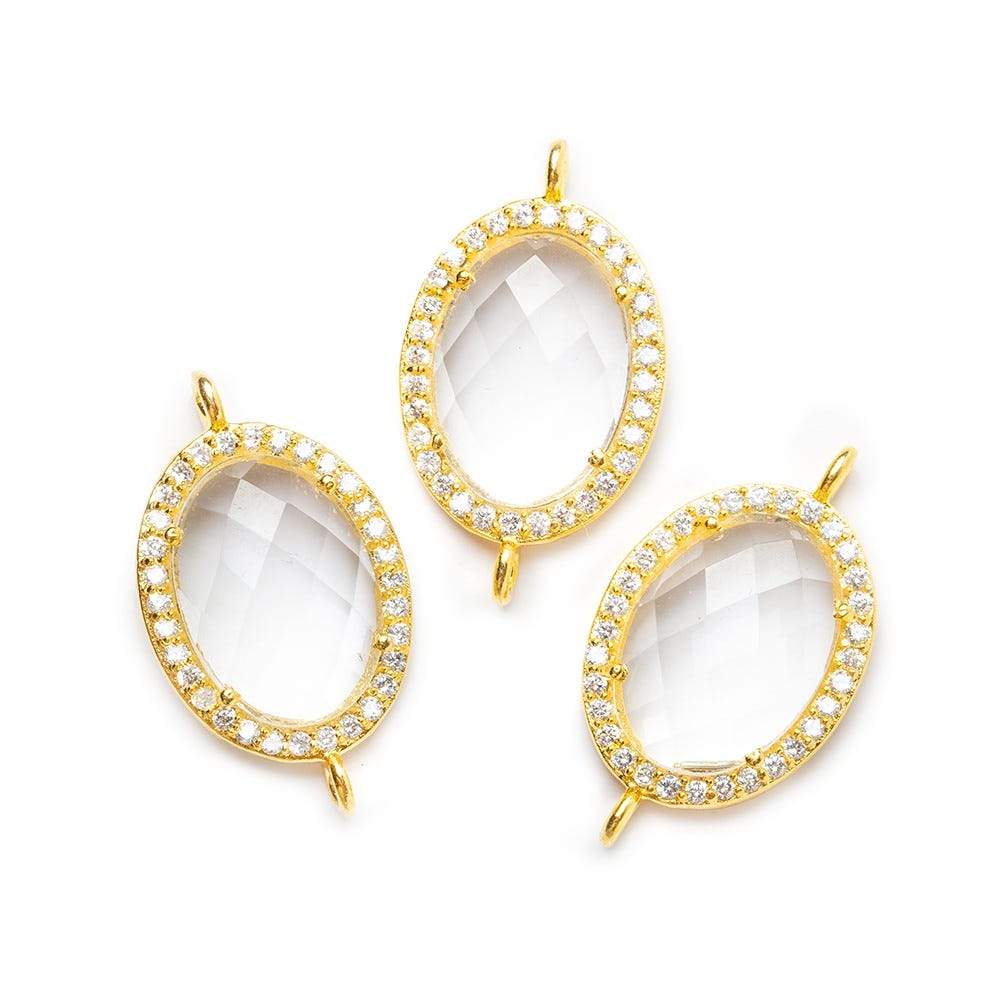17x14mm Vermeil Bezel White CZ & Crystal Quartz Oval Connector 1 piece (ONLINE ORDER ONLY)