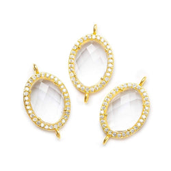 17x14mm Vermeil Bezel White CZ & Crystal Quartz Oval Connector 1 piece (ONLINE ORDER ONLY)