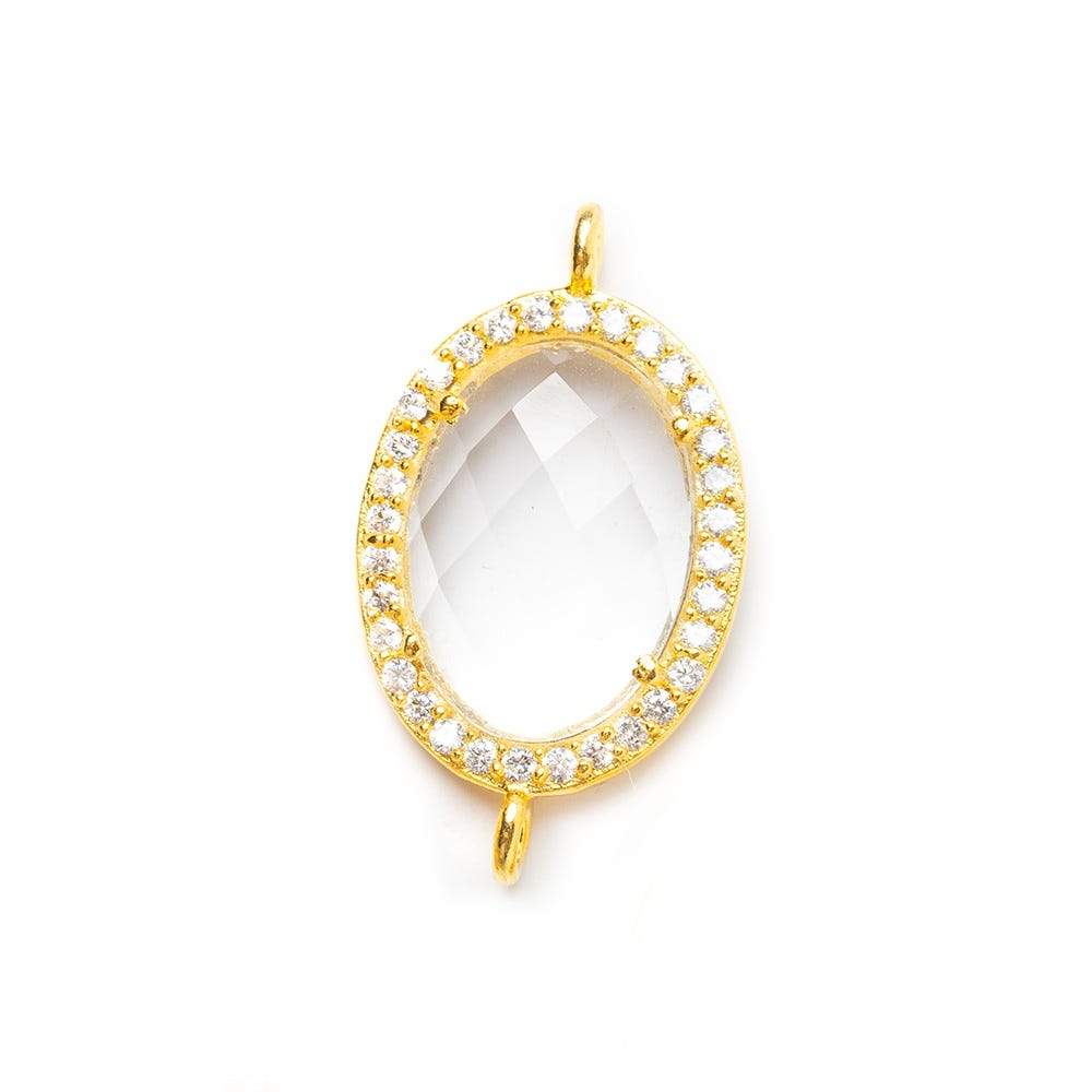 17x14mm Vermeil Bezel White CZ & Crystal Quartz Oval Connector 1 piece (ONLINE ORDER ONLY)