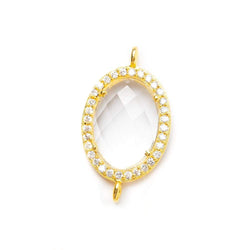 17x14mm Vermeil Bezel White CZ & Crystal Quartz Oval Connector 1 piece (ONLINE ORDER ONLY)
