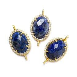 17x14mm Vermeil Bezel White CZ & Lapis Lazuli Oval Connector 1 piece (ONLINE ORDER ONLY)