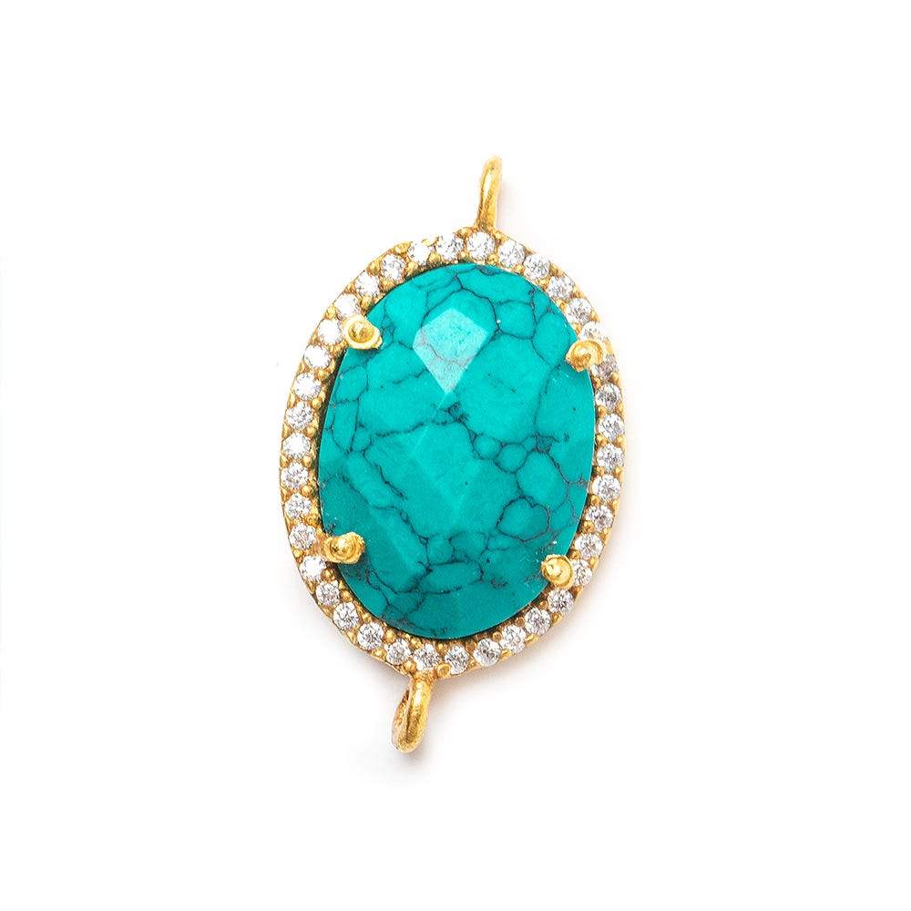 17x14mm Gold Bezel White CZ & Synthetic Turquoise Oval Connector 1 piece (ONLINE ORDER ONLY)