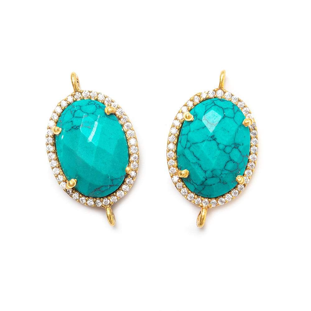 17x14mm Gold Bezel White CZ & Synthetic Turquoise Oval Connector 1 piece (ONLINE ORDER ONLY)