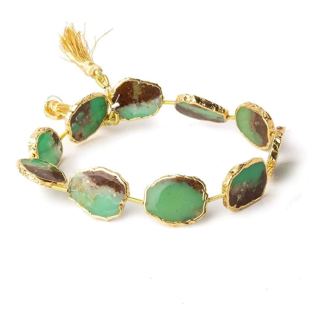 17x14mm Gold Leaf Chrysoprase & Matrix Slice Beads 9 pieces (ONLINE ORDER ONLY)