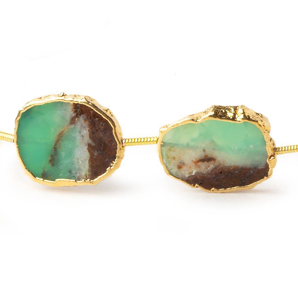 17x14mm Gold Leaf Chrysoprase & Matrix Slice Beads 9 pieces (ONLINE ORDER ONLY)