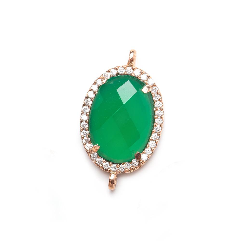 17x14mm Rose Gold Bezel White CZ & Green Onyx (color treated) Oval Connector 1 piece (ONLINE ORDER ONLY)