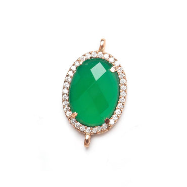 17x14mm Rose Gold Bezel White CZ & Green Onyx (color treated) Oval Connector 1 piece (ONLINE ORDER ONLY)