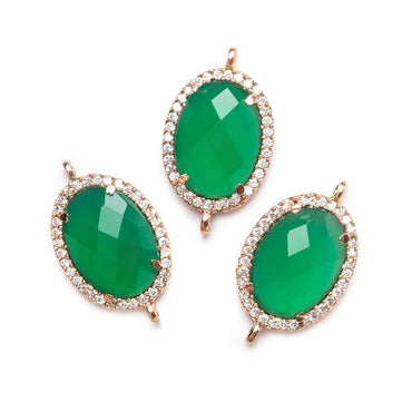 17x14mm Rose Gold Bezel White CZ & Green Onyx (color treated) Oval Connector 1 piece (ONLINE ORDER ONLY)