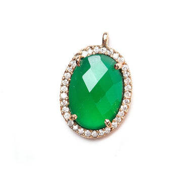 17x14mm Rose Gold Bezel White CZ & Green Onyx (color treated) Oval Pendant 1 piece (ONLINE ORDER ONLY)