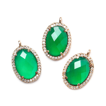 17x14mm Rose Gold Bezel White CZ & Green Onyx (color treated) Oval Pendant 1 piece (ONLINE ORDER ONLY)