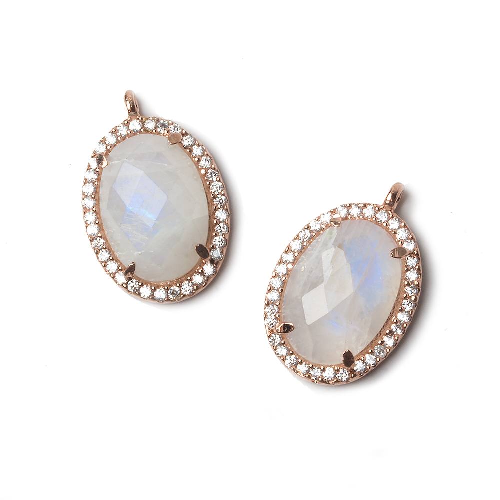 17x14mm Rose Gold Bezel White CZ & Rainbow Moonstone Oval Pendant 1 piece (ONLINE ORDER ONLY)