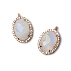 17x14mm Rose Gold Bezel White CZ & Rainbow Moonstone Oval Pendant 1 piece (ONLINE ORDER ONLY)