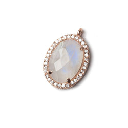 17x14mm Rose Gold Bezel White CZ & Rainbow Moonstone Oval Pendant 1 piece (ONLINE ORDER ONLY)