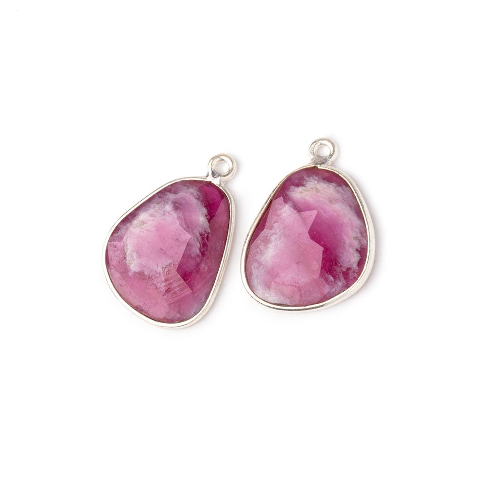 17x15mm .925 Silver Bezel Ruby Faceted Freeform Set of 2 Pendants (ONLINE ORDER ONLY)