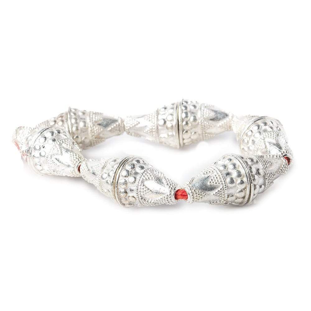 17x15mm Sterling Silver Plated Copper Cone with Large and Small Miligrain Pyramid 8 inch 12 pcs (ONLINE ORDER ONLY)