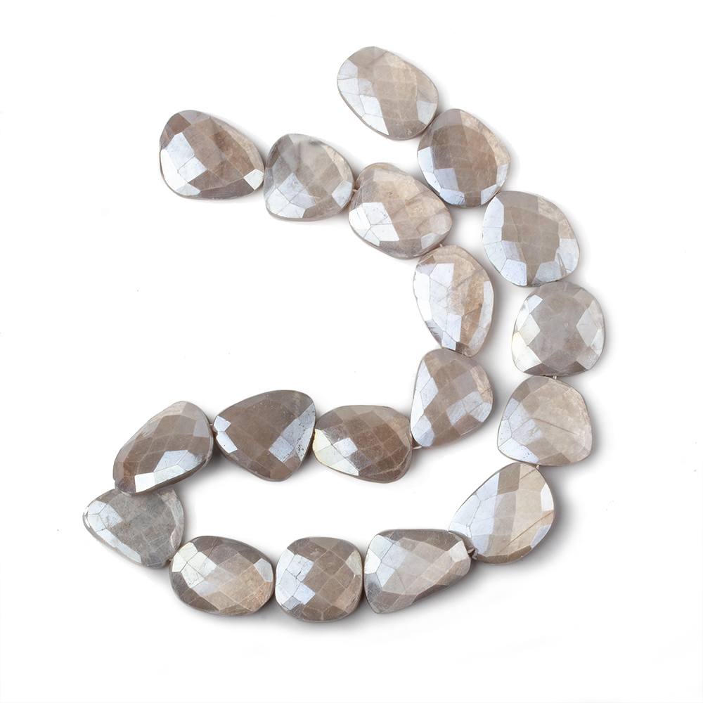 Mystic Platinum Grey  Moonstone Faceted Flat Nuggets 13.5 inch 15 beads (ONLINE ORDER ONLY)