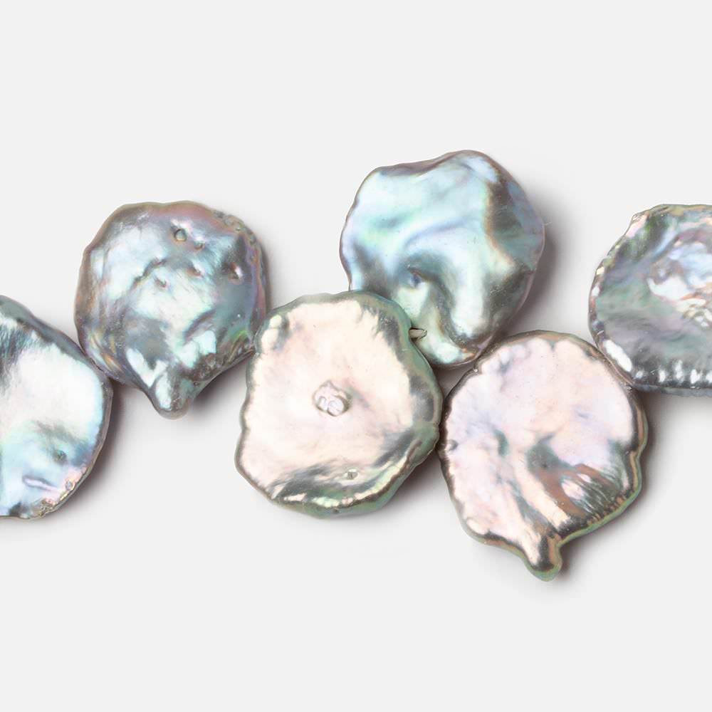 17x17-19x18mm Silver Iridesent Top Drilled Keshi Freshwater Pearls 15.5 inch 36 pieces AAA (ONLINE ORDER ONLY)