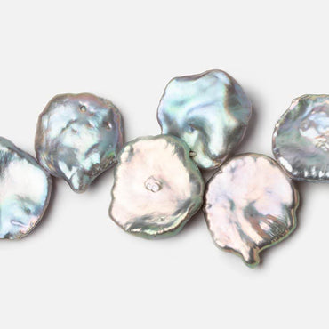 17x17-19x18mm Silver Iridesent Top Drilled Keshi Freshwater Pearls 15.5 inch 36 pieces AAA (ONLINE ORDER ONLY)
