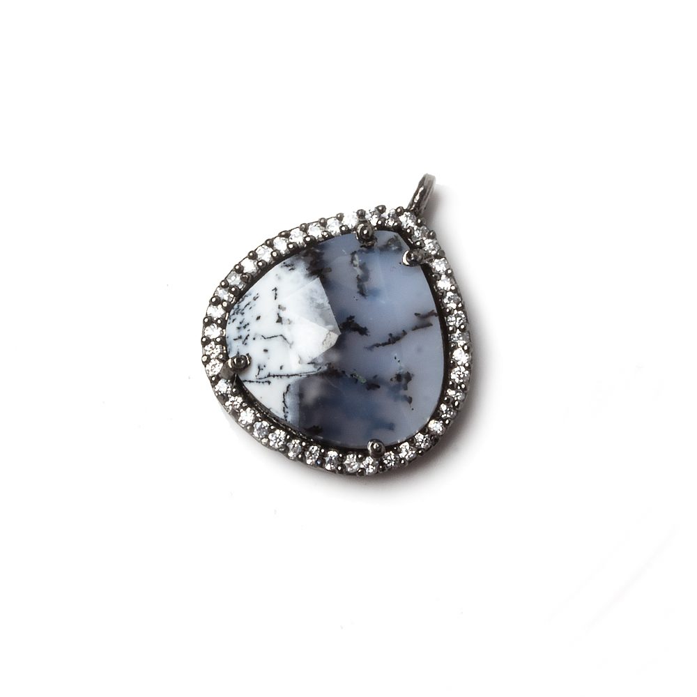 17x17mm Black Gold Bezeled CZ & Dendritic Opal Heart Pendant 1 piece (ONLINE ORDER ONLY)