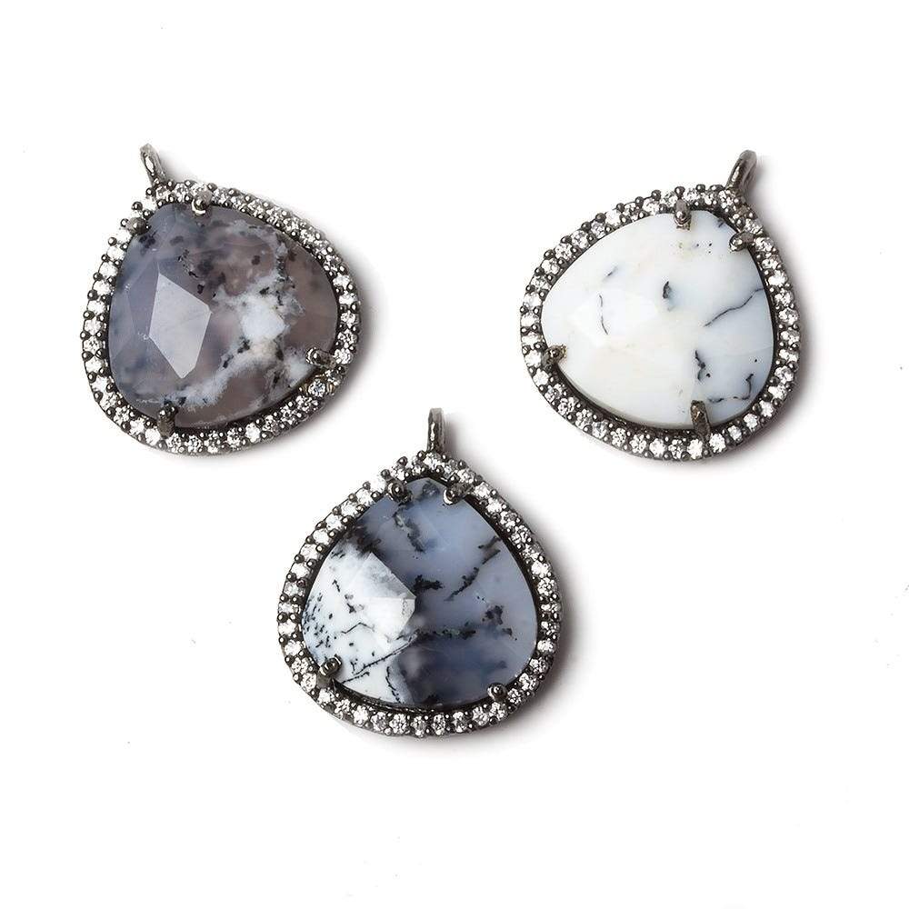 17x17mm Black Gold Bezeled CZ & Dendritic Opal Heart Pendant 1 piece (ONLINE ORDER ONLY)