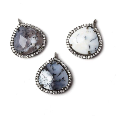 17x17mm Black Gold Bezeled CZ & Dendritic Opal Heart Pendant 1 piece (ONLINE ORDER ONLY)